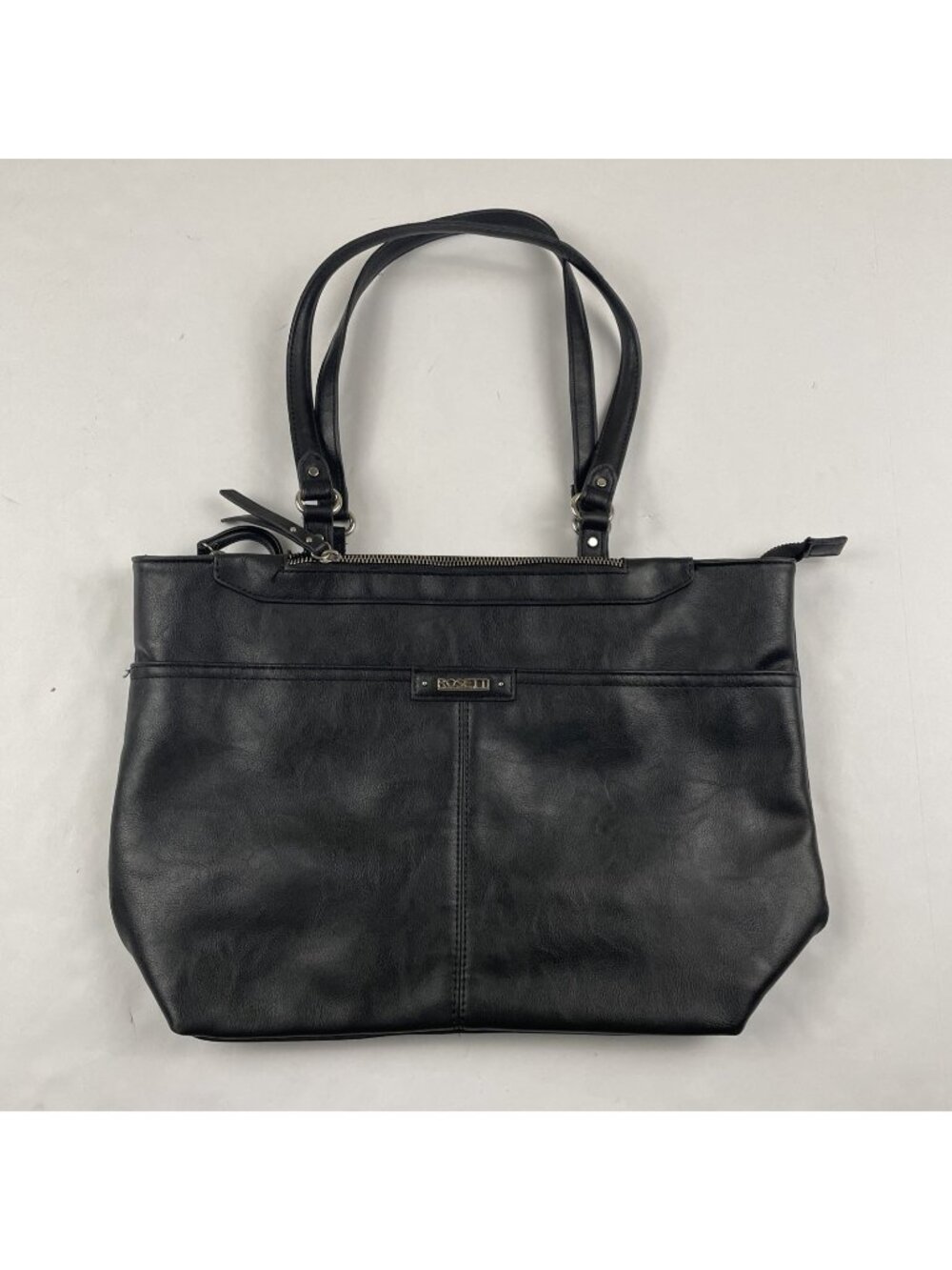 Rosetti Taryn Shoulder Tote Bag Purse Faux Leather Black Zip Pockets Black